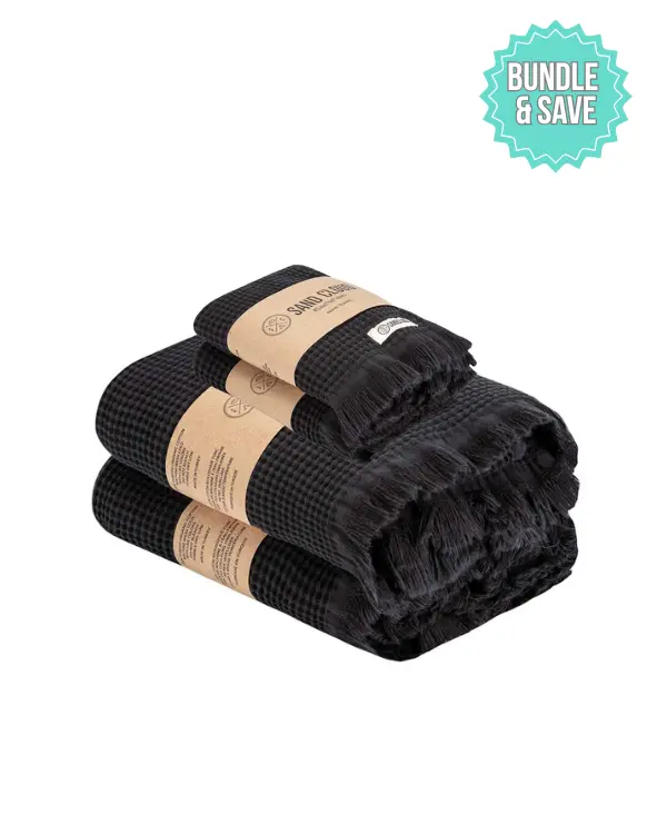 Micro Waffle XL Bath Bundle - Black | Sand Cloud