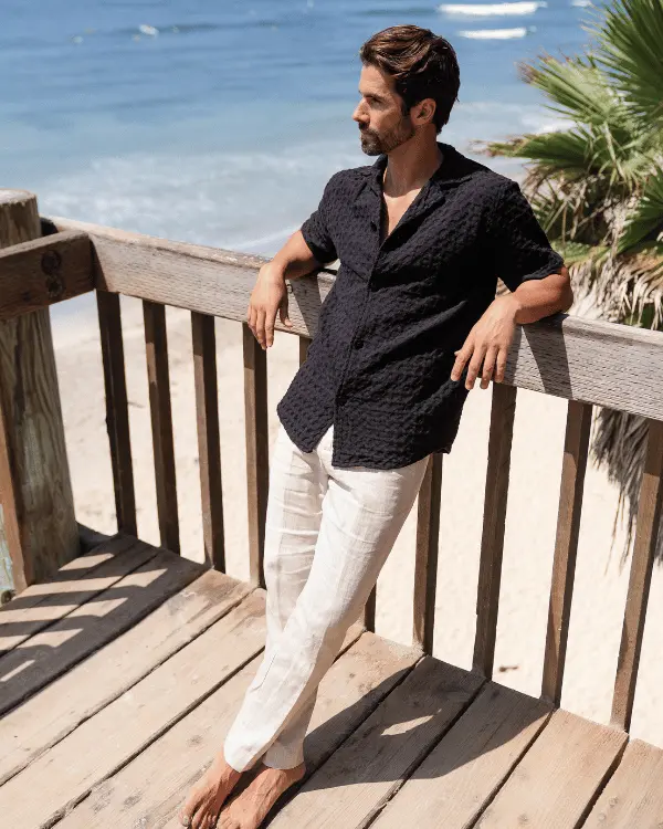 Orb Button Down Waffle Shirt - Black - Mens | Sand Cloud - Image 5