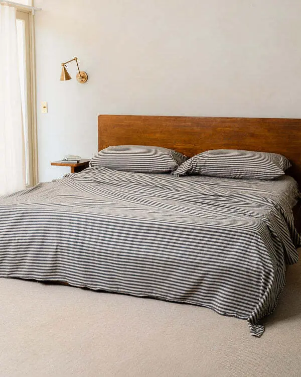 Classic Micro Twill Stripe Melange Flat Top Sheet Steel Grey | Sand Cloud - Image 5