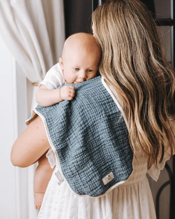 Alternative view of Little Fishies Gauze Burping Cloth Bundle - 3 Pack - Sage / Grey / Navy | Sand Cloud